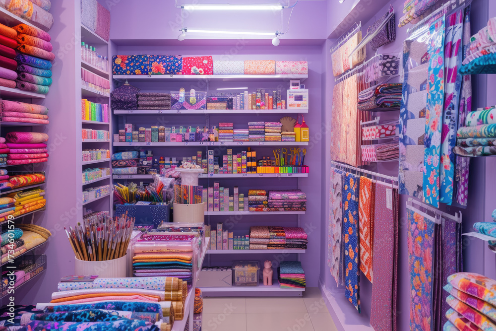 craft store, with art supplies and fabrics.