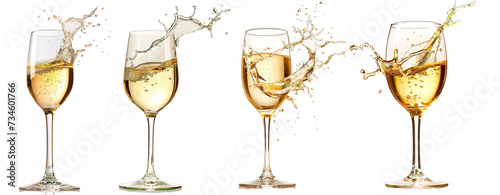 A glass or set of glasses of sparkling white wine or champagne on a transparent background, perfect for toasting at a party or celebration, wine toasting, champagne toasting.