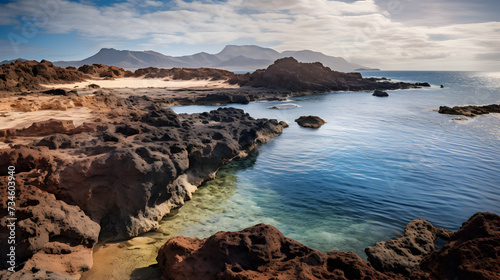 sea and rocks,, View of the beaches of corralejo, fuerteventura, canary islands 