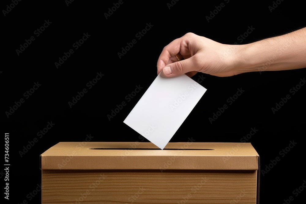 close-up view of a hand dropping a ballot into a ballot box close-up view of a hand dropping a ballot into a ballot box