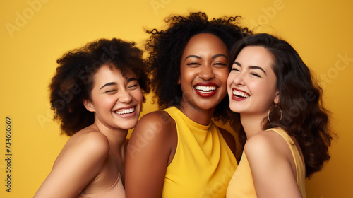 Diverse Group of Joyful Women Embracing Friendship. Unity in Diversity Concept