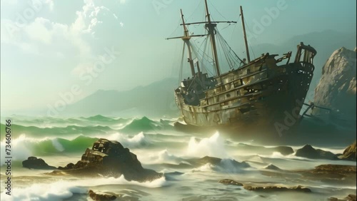 ship stranded on the seashore video 4k photo