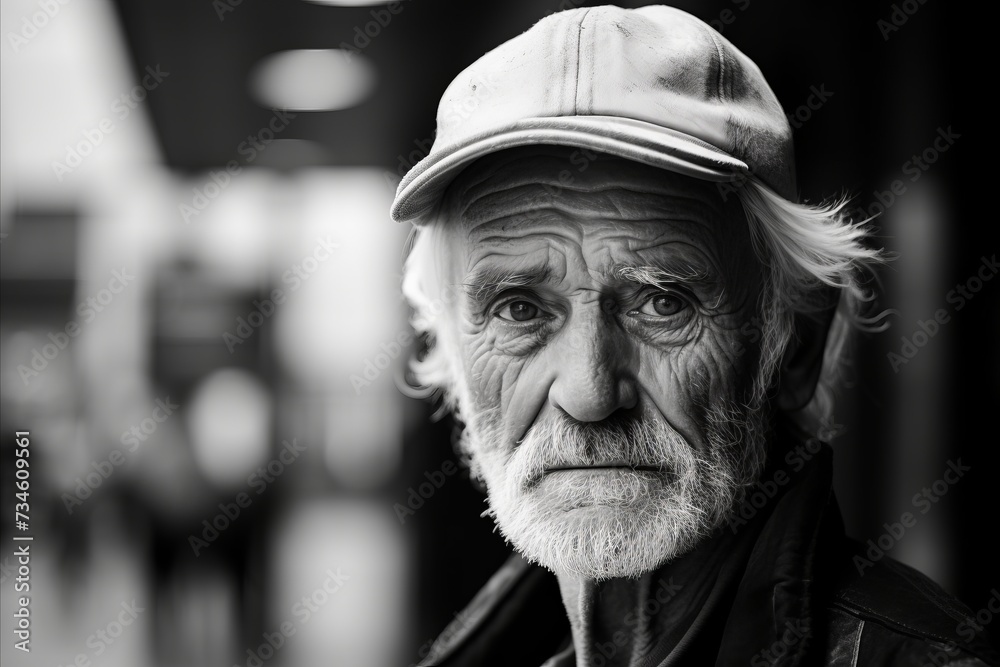 Portrait of an old man in a cap. Black and white. Portrait of an old man in a cap. Black and white.