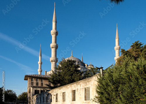 View of the Blue Mosque, also called Sultan Ahmed Mosque, an Ottoman-era imperial mosque in Istanbul, Turkey, built between 1609 and 1617 under Ahmed I's rule, still functioning today.