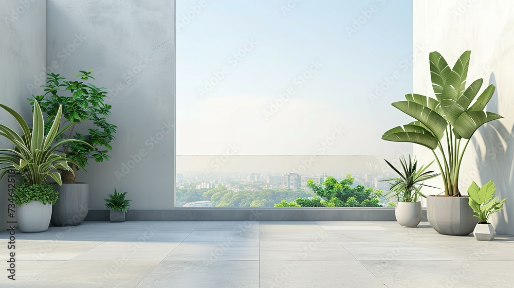 Empty outdoor roof terrace with potted plants in minimal style By colnihko Empty outdoor roof terrace with potted plants in minimal style By colnihko