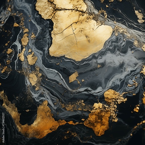 Closeup surface black and gold marble textured background