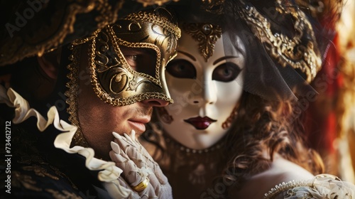 elegant,masquerade,ball,mysterious,masked,couple,golden,venetian,masks,rich,costume,detail,romantic,vintage,setting