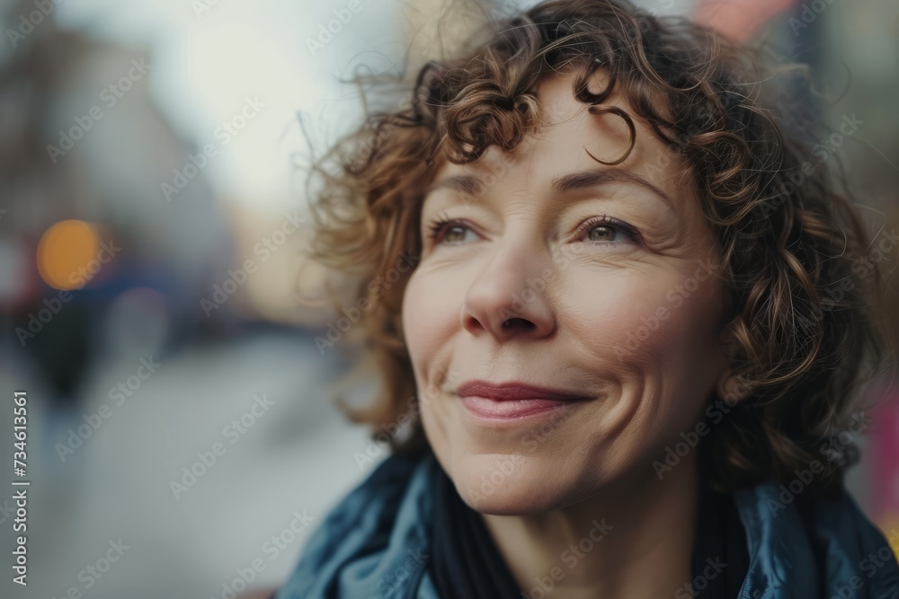 Portrait of a beautiful middle-aged woman with curly hair.