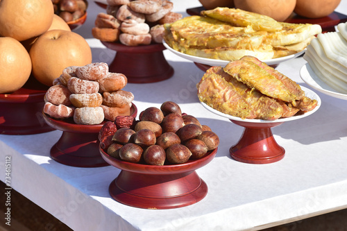 Billede på lærred Food for the Korean ancestral rites ceremony table