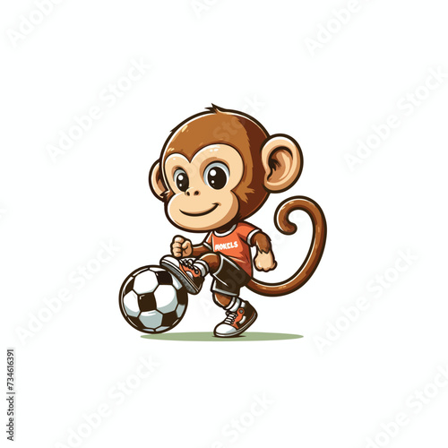 cute monkey playing football illustration