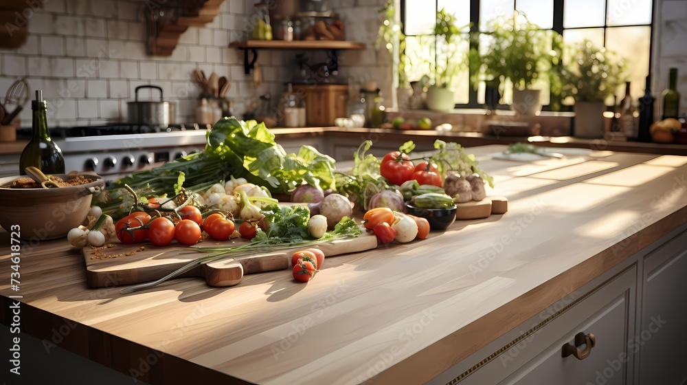 A spotless kitchen counter, awaiting the first strokes of culinary ...