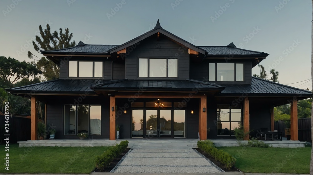 House with black tile roof from Generative AI