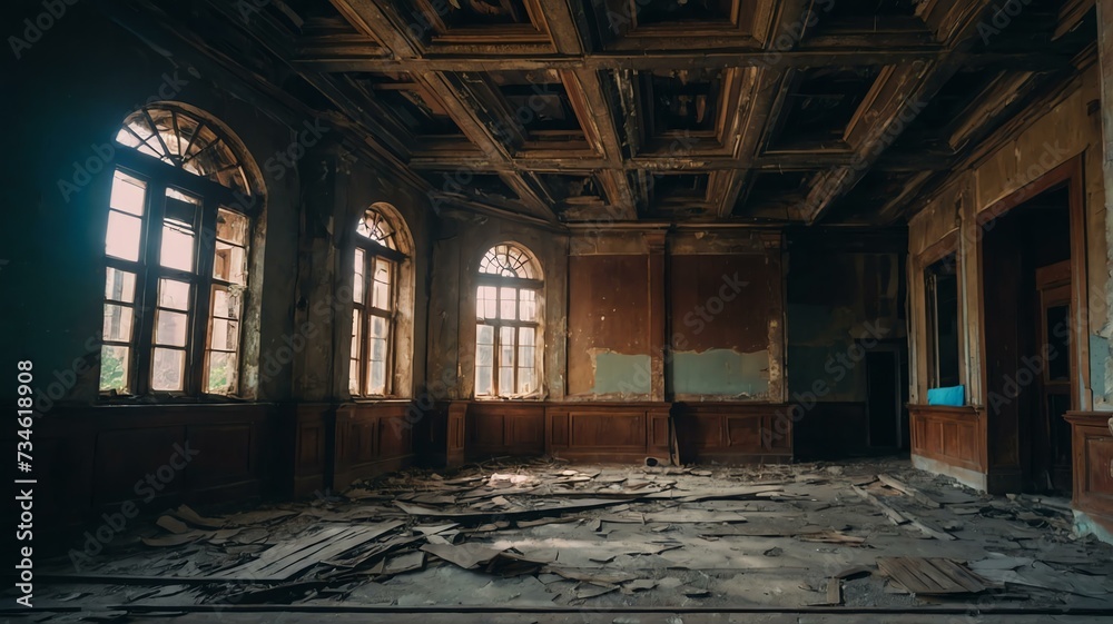 Interior of old abandoned historic building from Generative AI