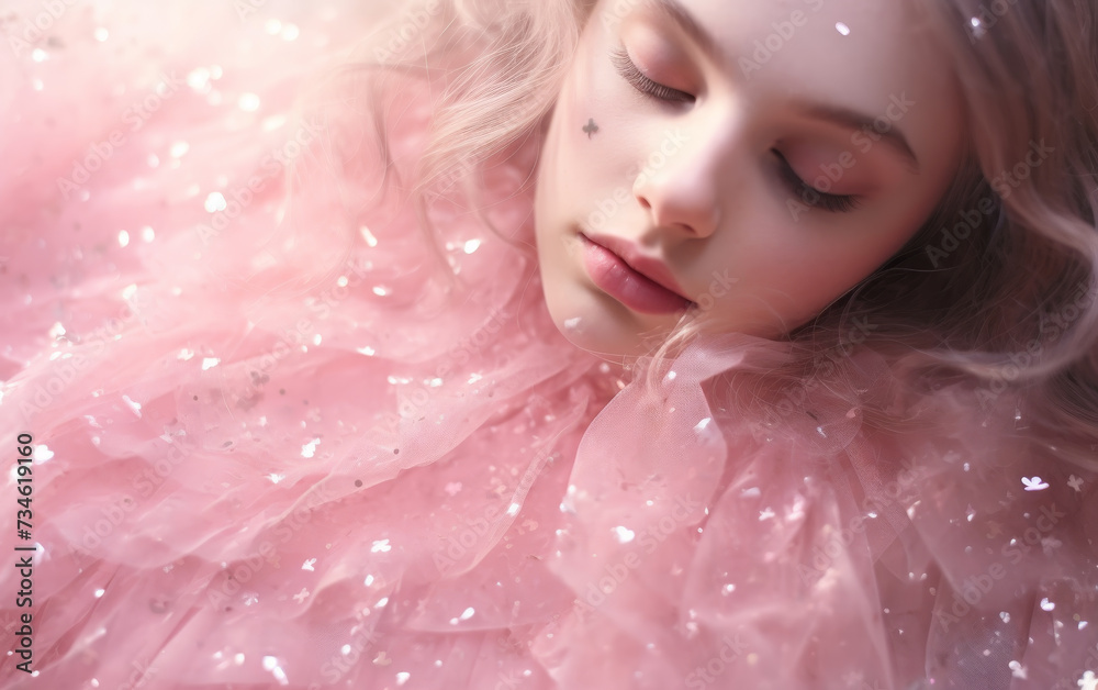 Glimmering Pink Girl - Portrait of a Serene Dreamer Glimmering Pink Girl - Portrait of a Serene Dreamer