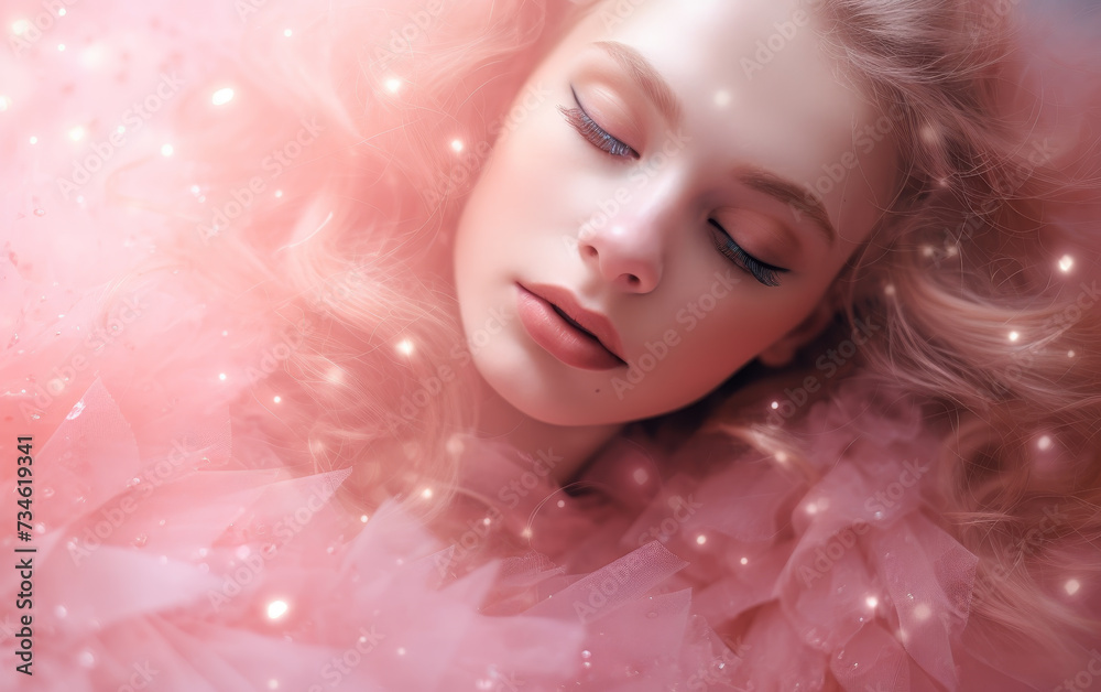 Glimmering Pink Girl - Portrait of a Serene Dreamer