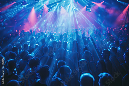close up Crowded dancefloor in night club.Full nightclub during musical concert show