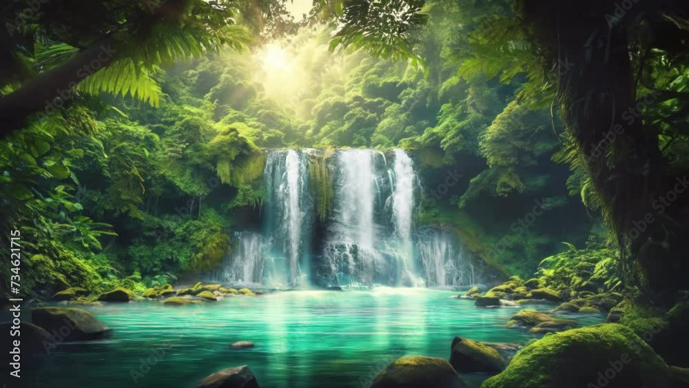 Waterfall in Tropical Paradise (4K Loop)