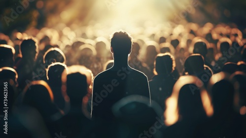 1 person standing standing in middle among a crowd of people photo
