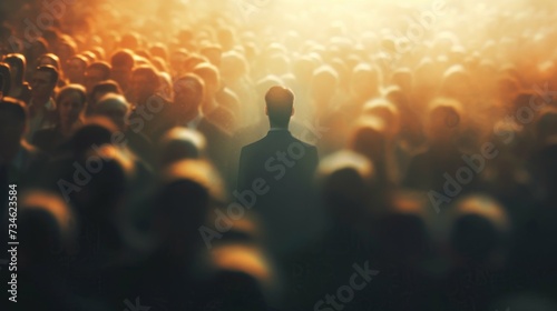 1 person standing standing in middle among a crowd of people