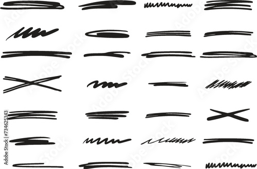 Scribble lines, brush lines and underlines. Hand drawn collection of doodle style various lines. Lettering Art Lines Isolated on white in editable vector. eps 10