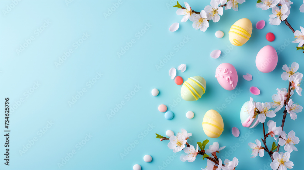 Easter composition on a blue background