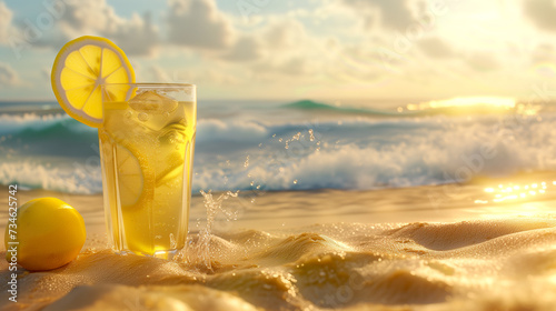 Drink with lemon by the ocean photo