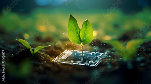 Green seedling growing from computer keyboard Ecology and environment concept,,
A digital representation of a small plant photo