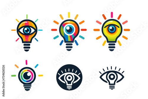 Vision and idea icons set. Eye bulb sign business concept 