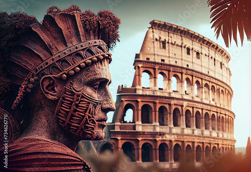 Historic Illustration of Ancient Rome with a Colosseum in the background created using Generative AI