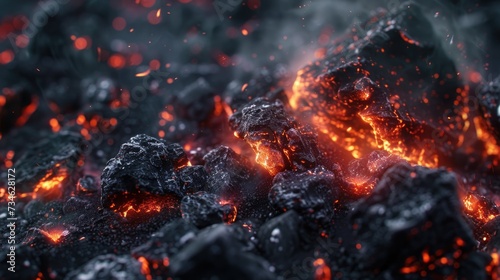 Close-up View of a Pile of Coal with fire