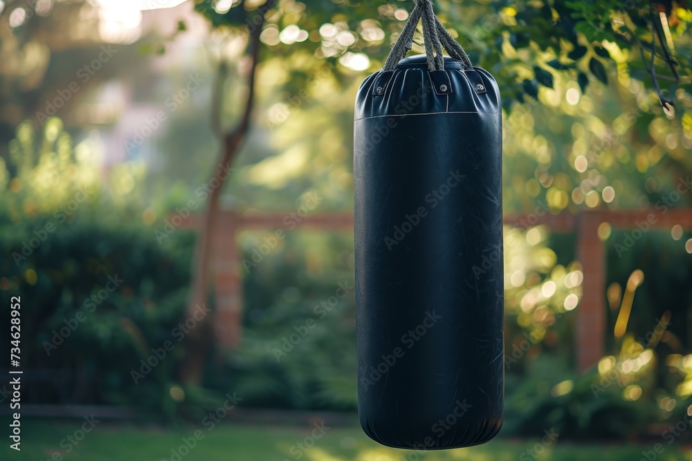 Boxing practice outdoors in courtyard