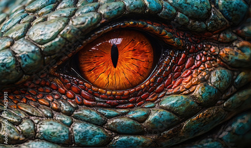 Close-up of Vibrant Dragon Eye. Detailed macro shot of a colorful dragon s eye  capturing the intricate textures and vivid colors