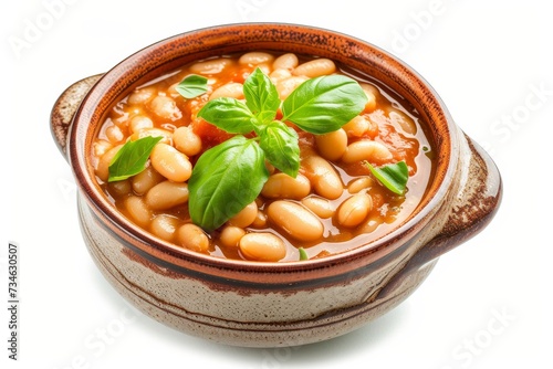 Baked beans in tomato sauce on white background