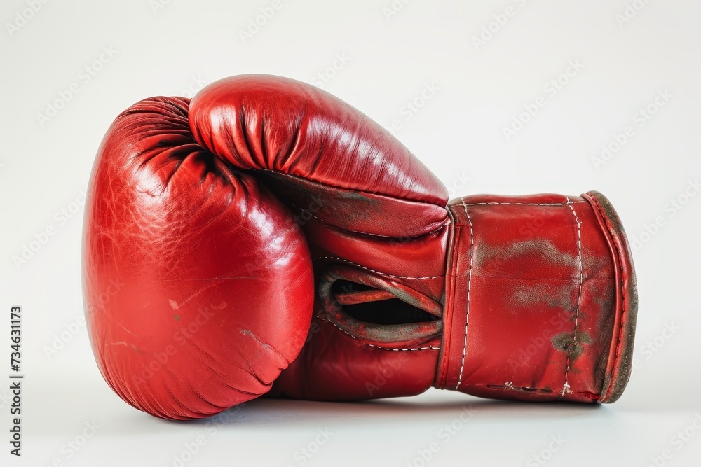 A red boxing glove in a studio white background