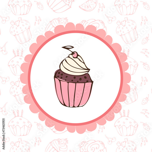 cute cupcake background template for bakery in vintage style