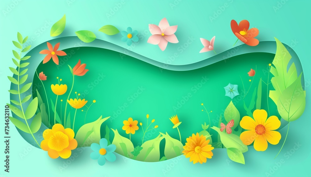 Paper style spring background with an empty space in the middle