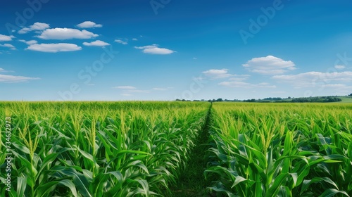 farm corn field with blue sky