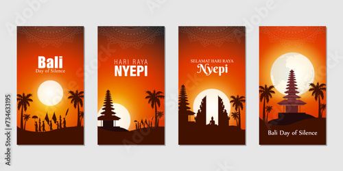 Vector illustration of Happy Nyepi Day social media feed set template