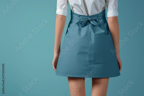 A template of a modern half waist apron mockup in clematis blue color for quicker work formation photo