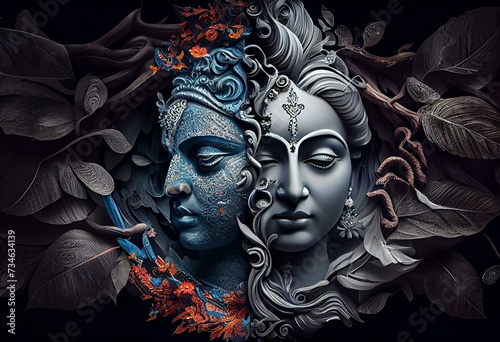 3D wallpaper , abstract background with  radha krishna  for wall wallpapers. Generative AI photo