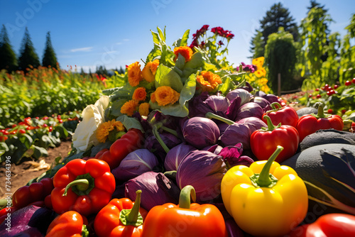 Idyllic Scene of a Lush, Flourishing Vegetable Garden Under the Warm Summer Sun