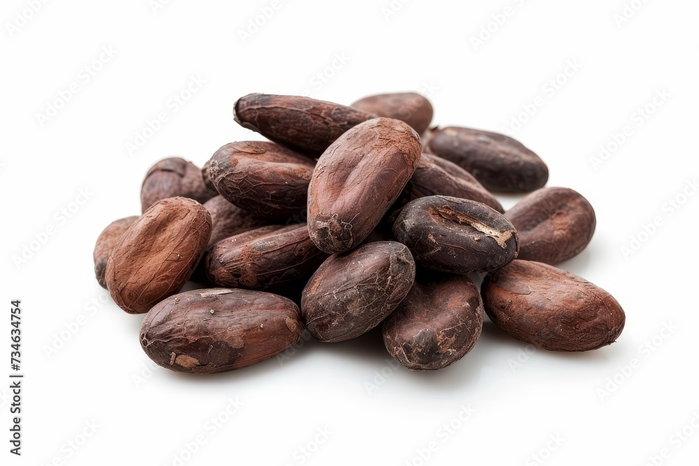 Cocoa beans against white Cocoa beans against white