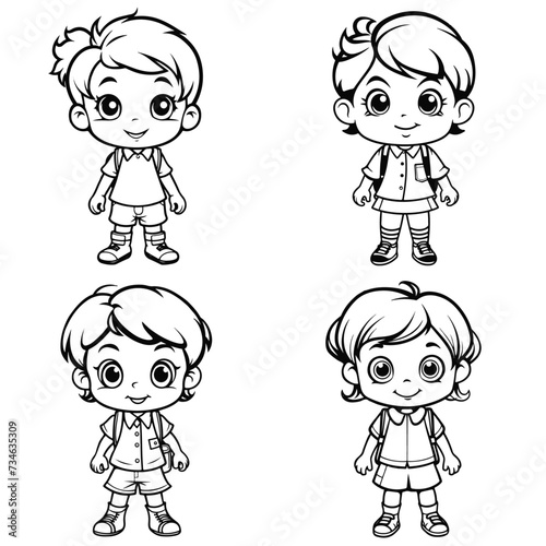 Coloring pages for kids featuring various clothing styles, ready for coloring. Black and white vector outline image