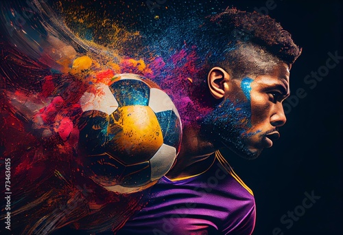 colorful soccer player with ball. Generative AI