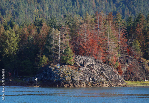 Rock on the mountain lake shore