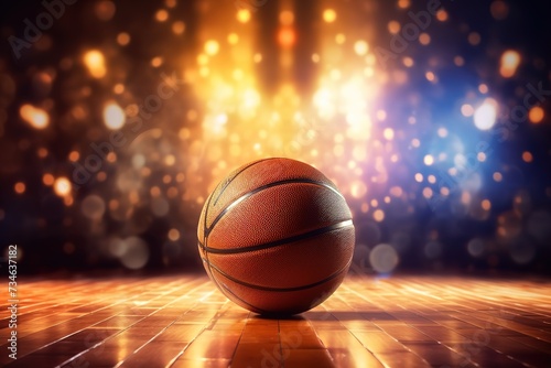 Basketball in arena with spotlight light effects