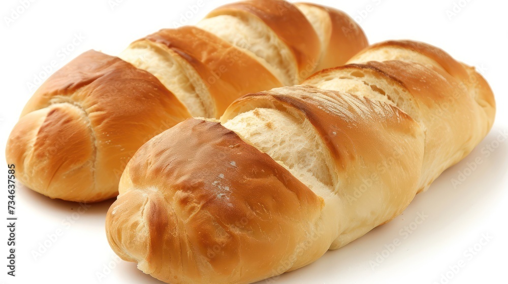 Freshly baked bread on a white background. Shallow DOF.