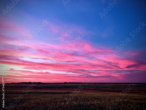 A Deep Purple Sunset over Eastern Montana Fields