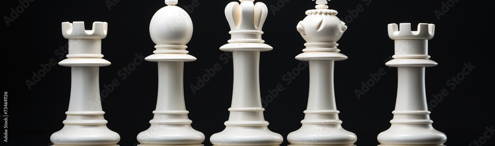 3d rendering black and white chess pieces pawn rook knight bishop queen king perspective view 3d rendering black and white chess pieces pawn rook knight bishop queen king perspective view