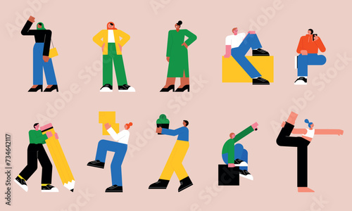 flat vector illustration. A set of many people in various poses. vol.7